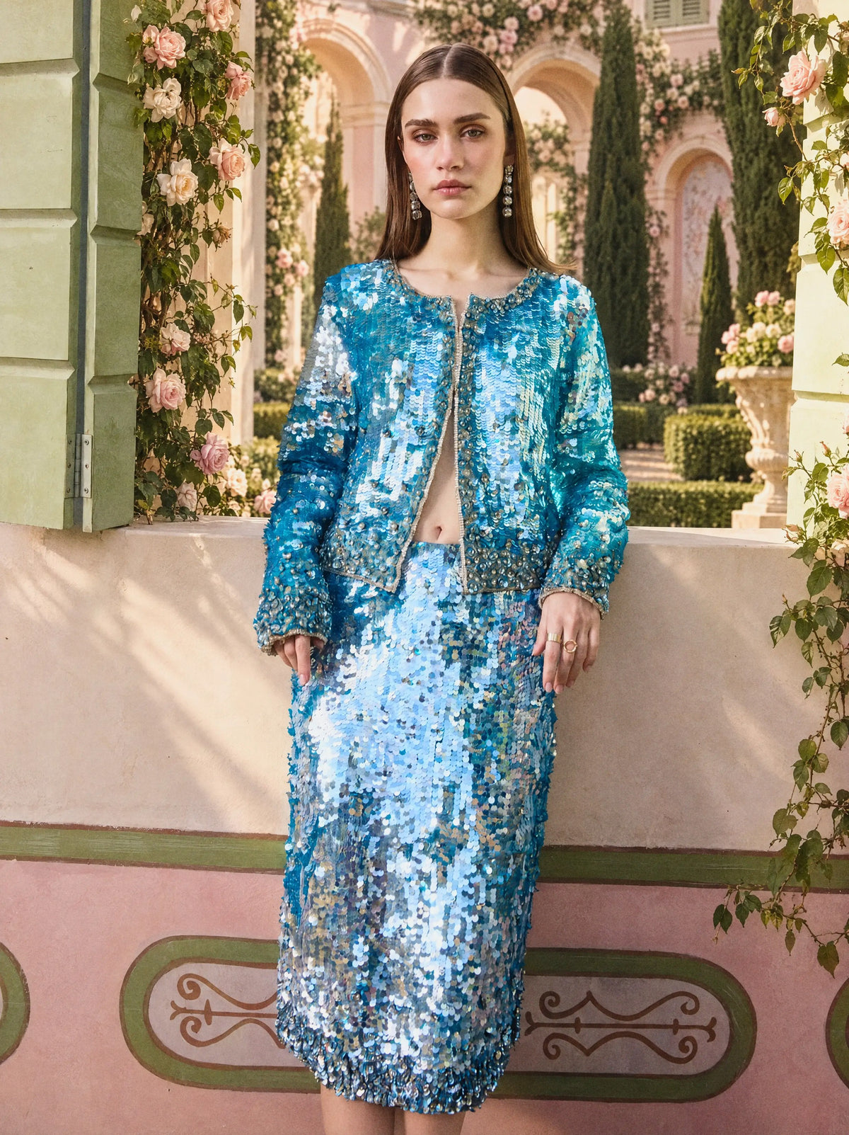 Aqua Embellished Midi Skirt