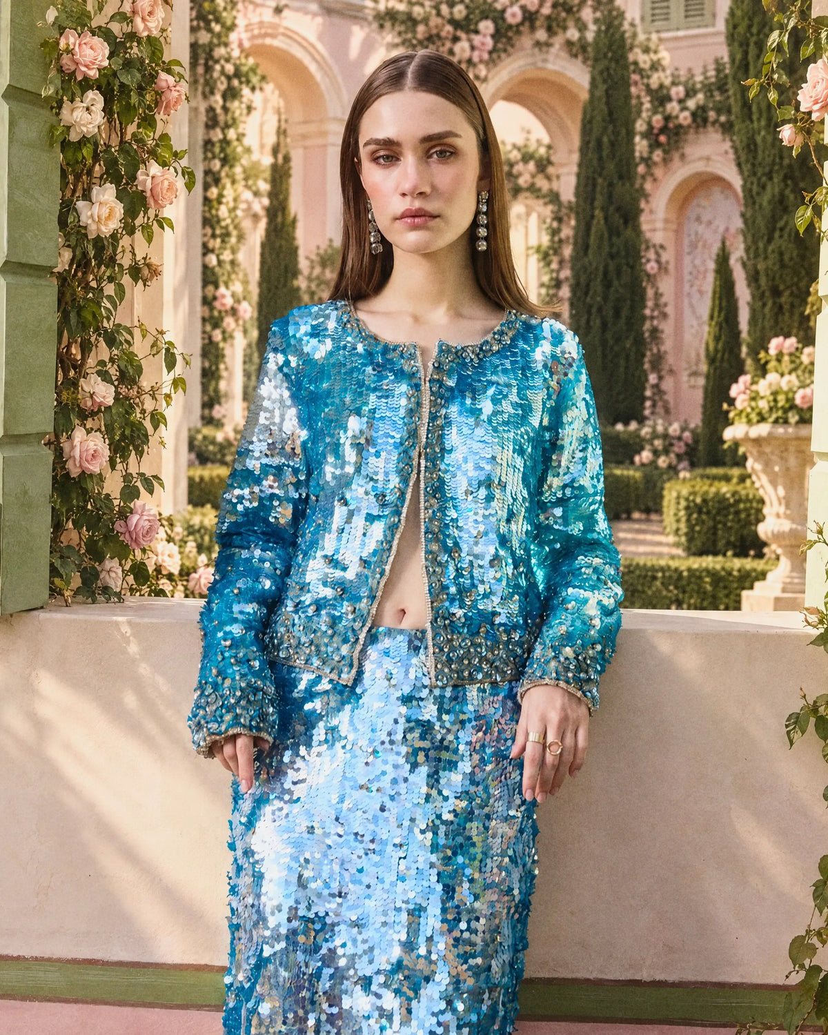 Aqua Embellished Evening Jacket