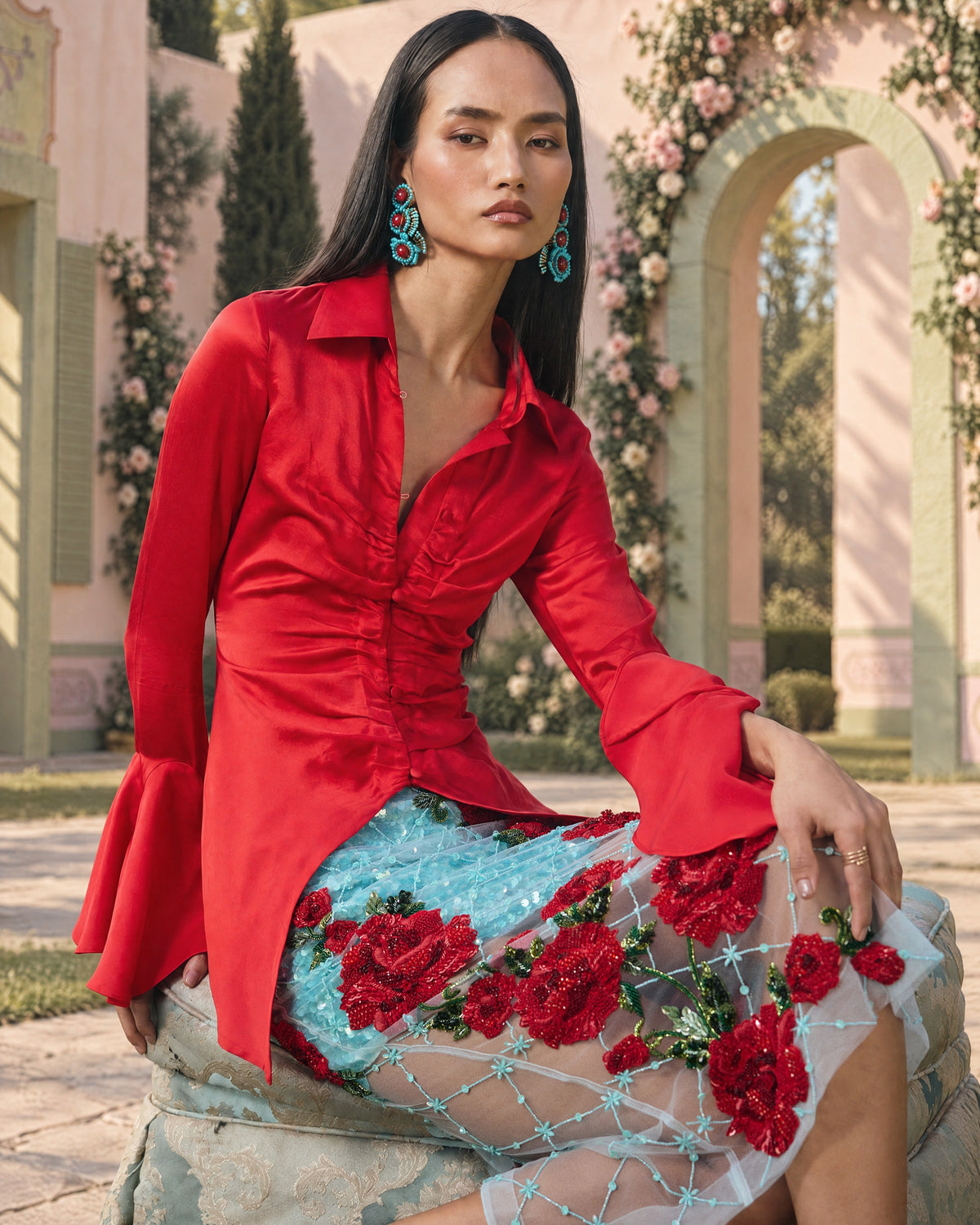 Crimson Rose Ruched Shirt