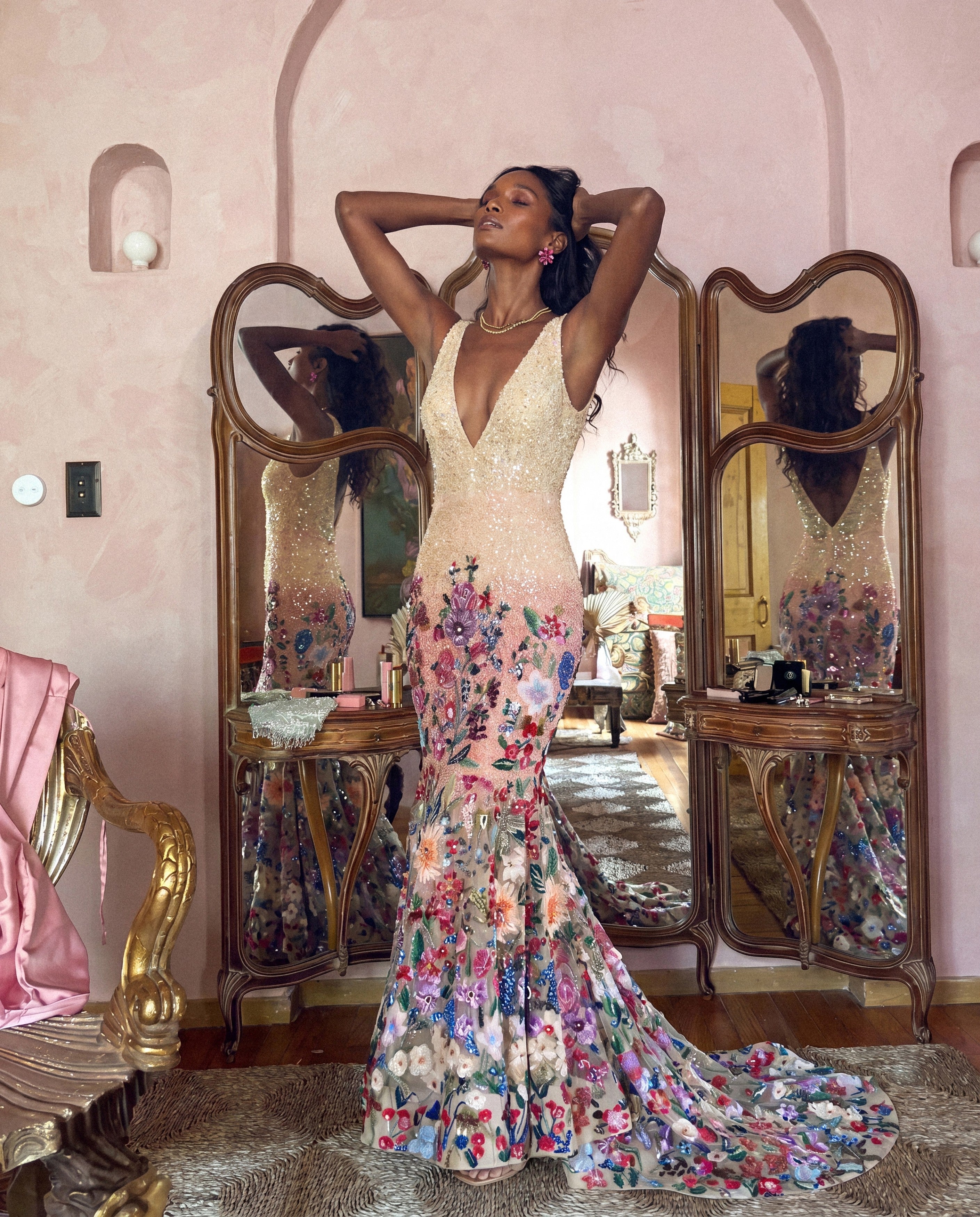 Botanical Symphony Embroidered Gown