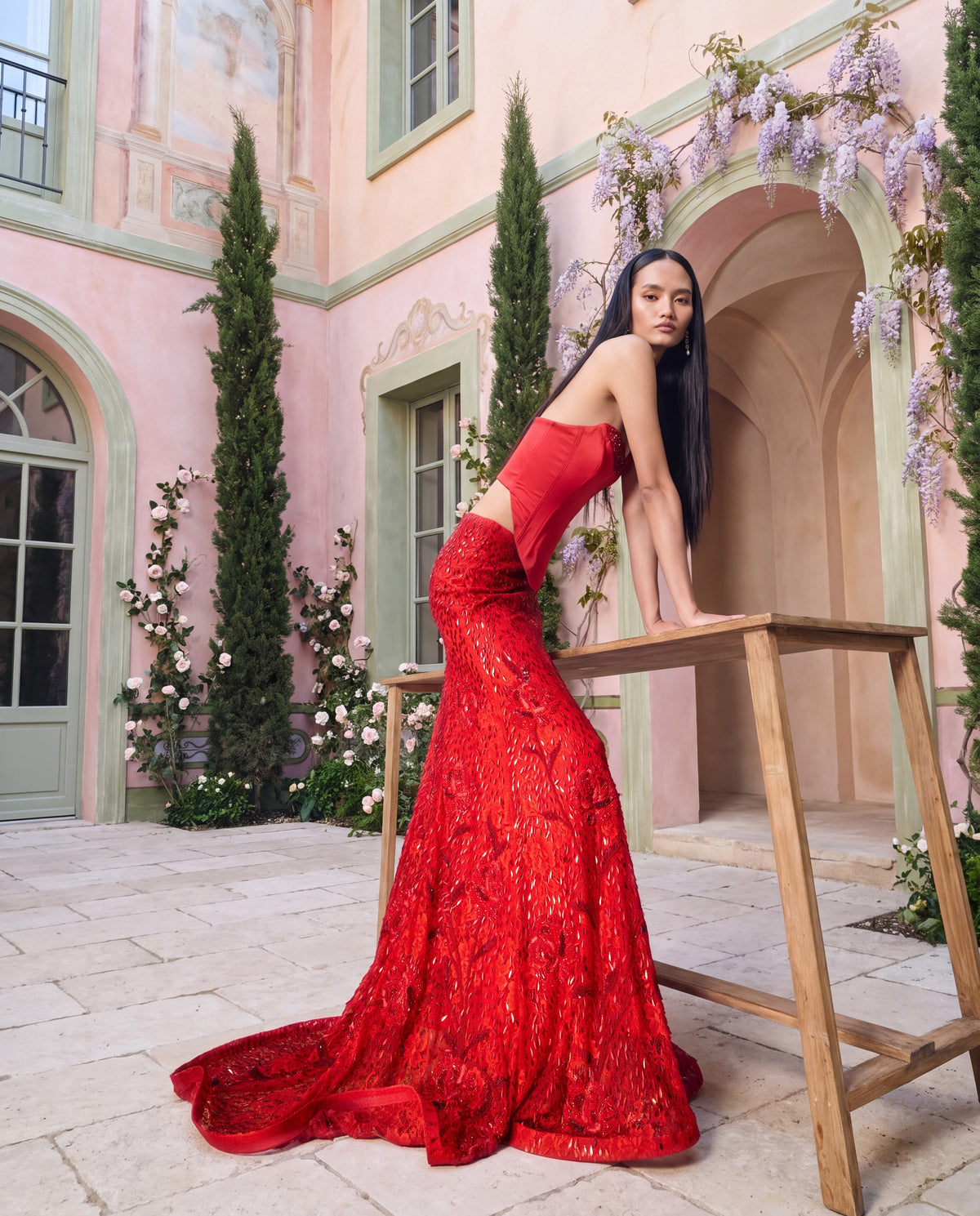 Poppy Red Embellished Skirt