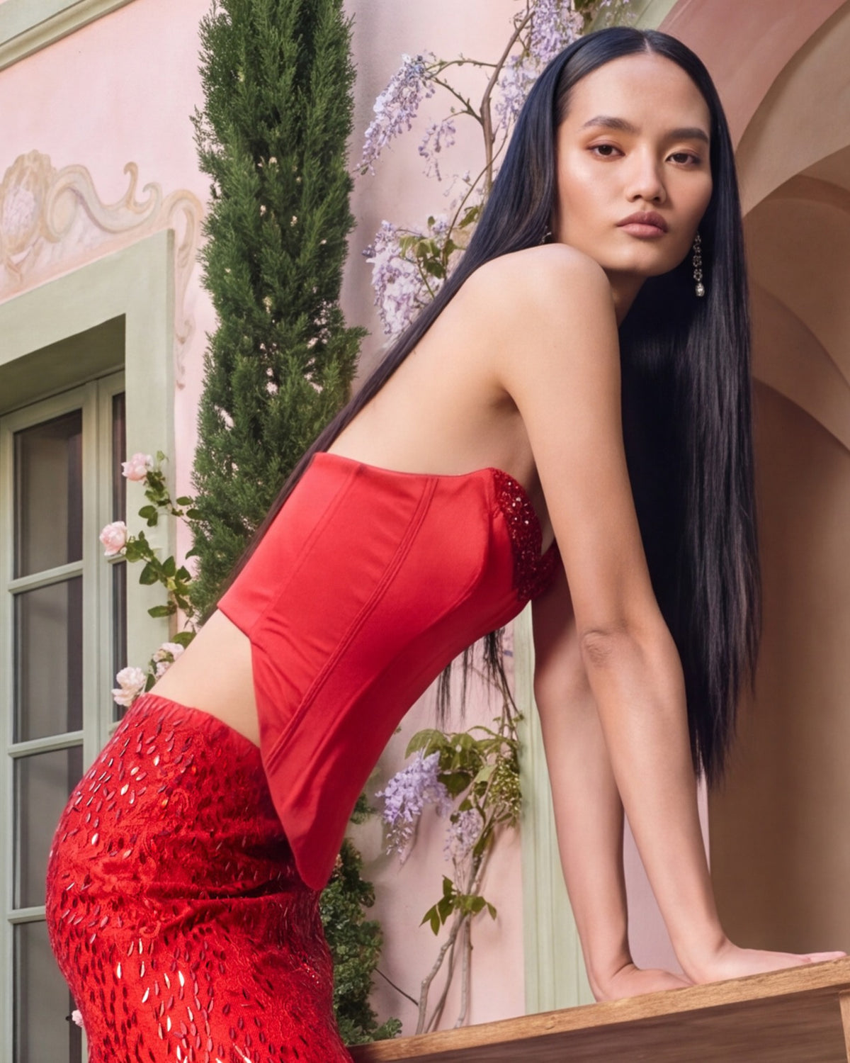 Poppy Red Embellished Corset