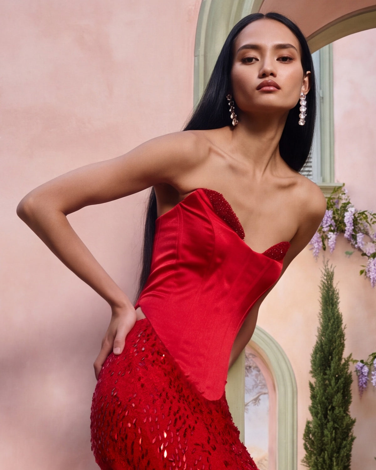 Poppy Red Embellished Corset