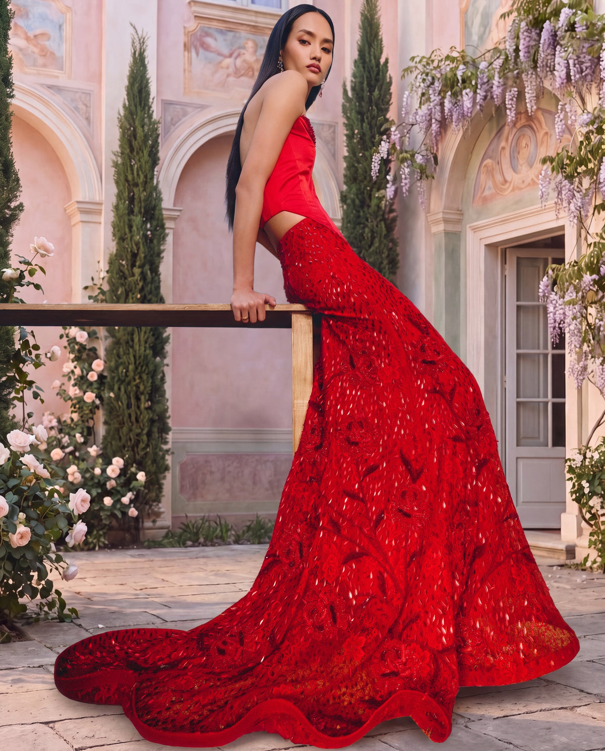 Poppy Red Embellished Skirt