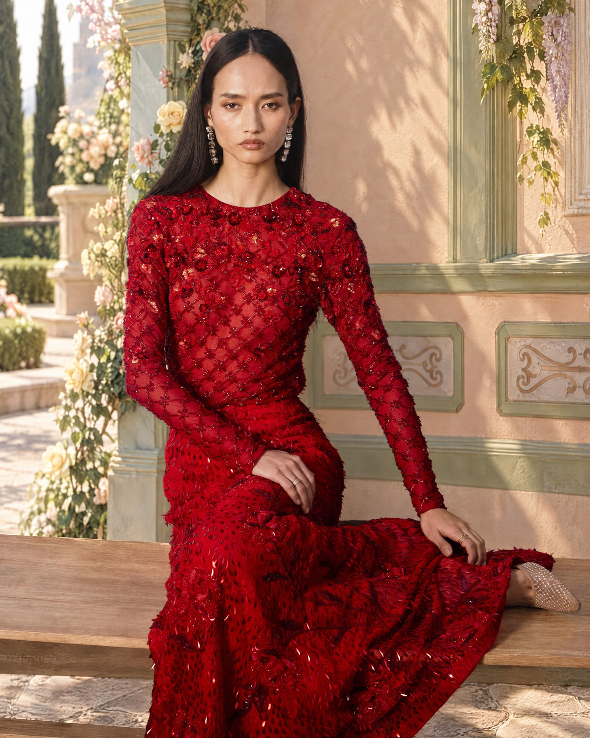 Poppy Red Embellished Leotard