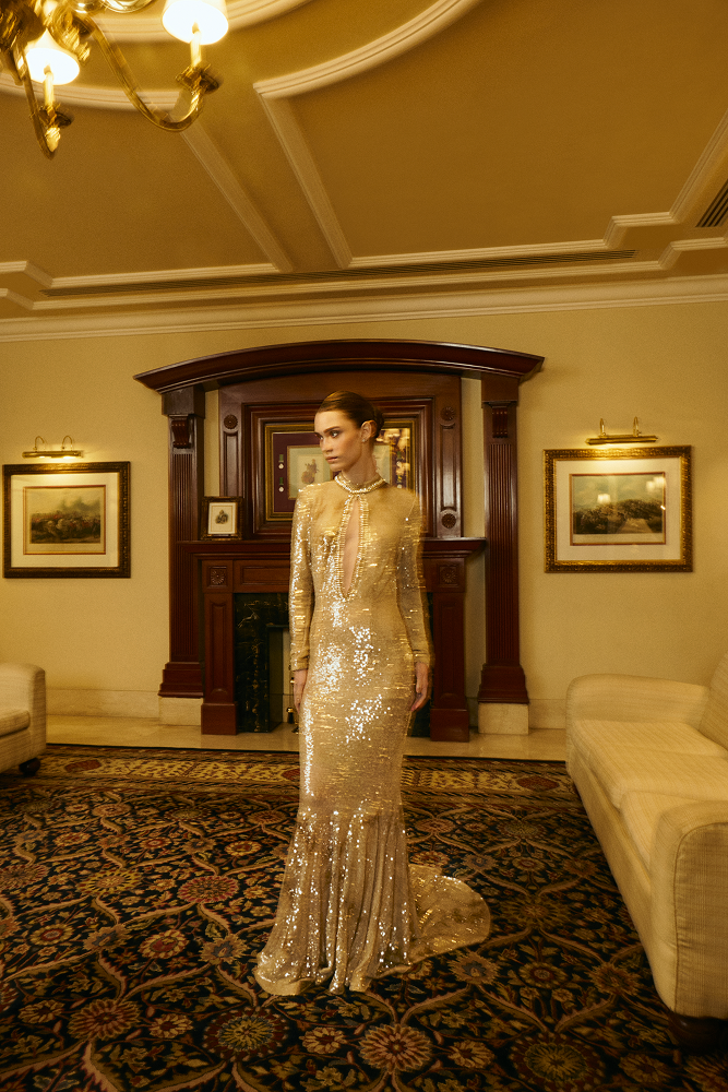 Metallic shimmer ball party dress styled for elegant evening occasions
