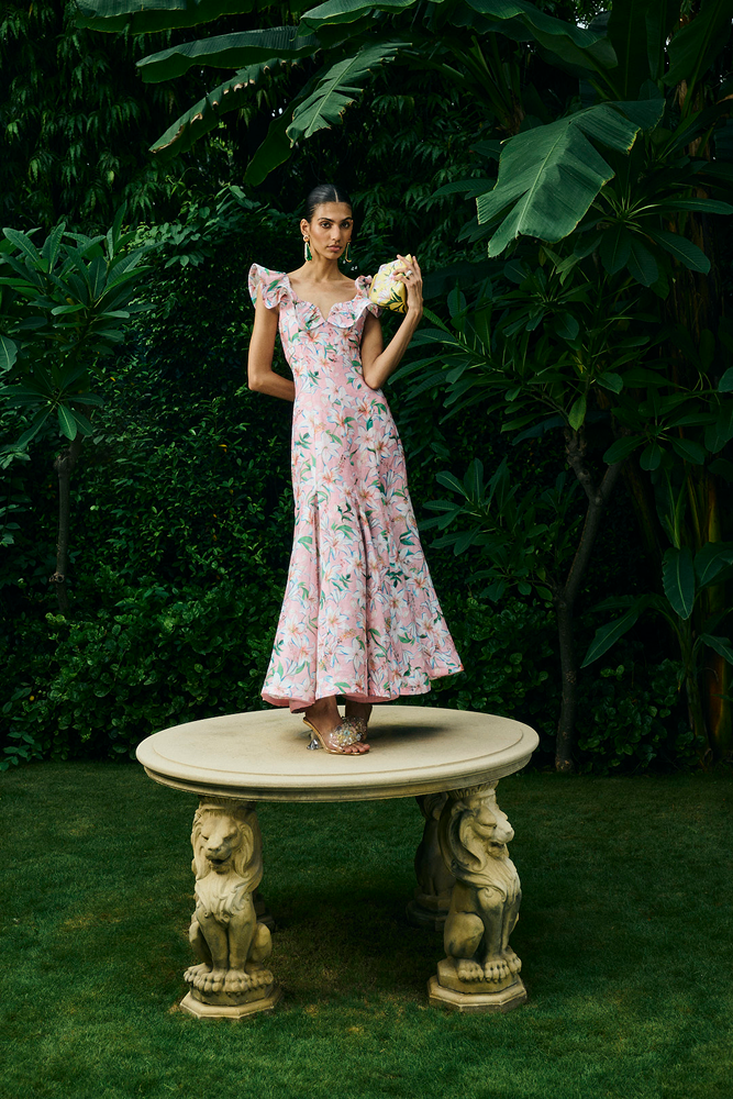 Garden Party Midi Dress designed as a refined brunch event dress
