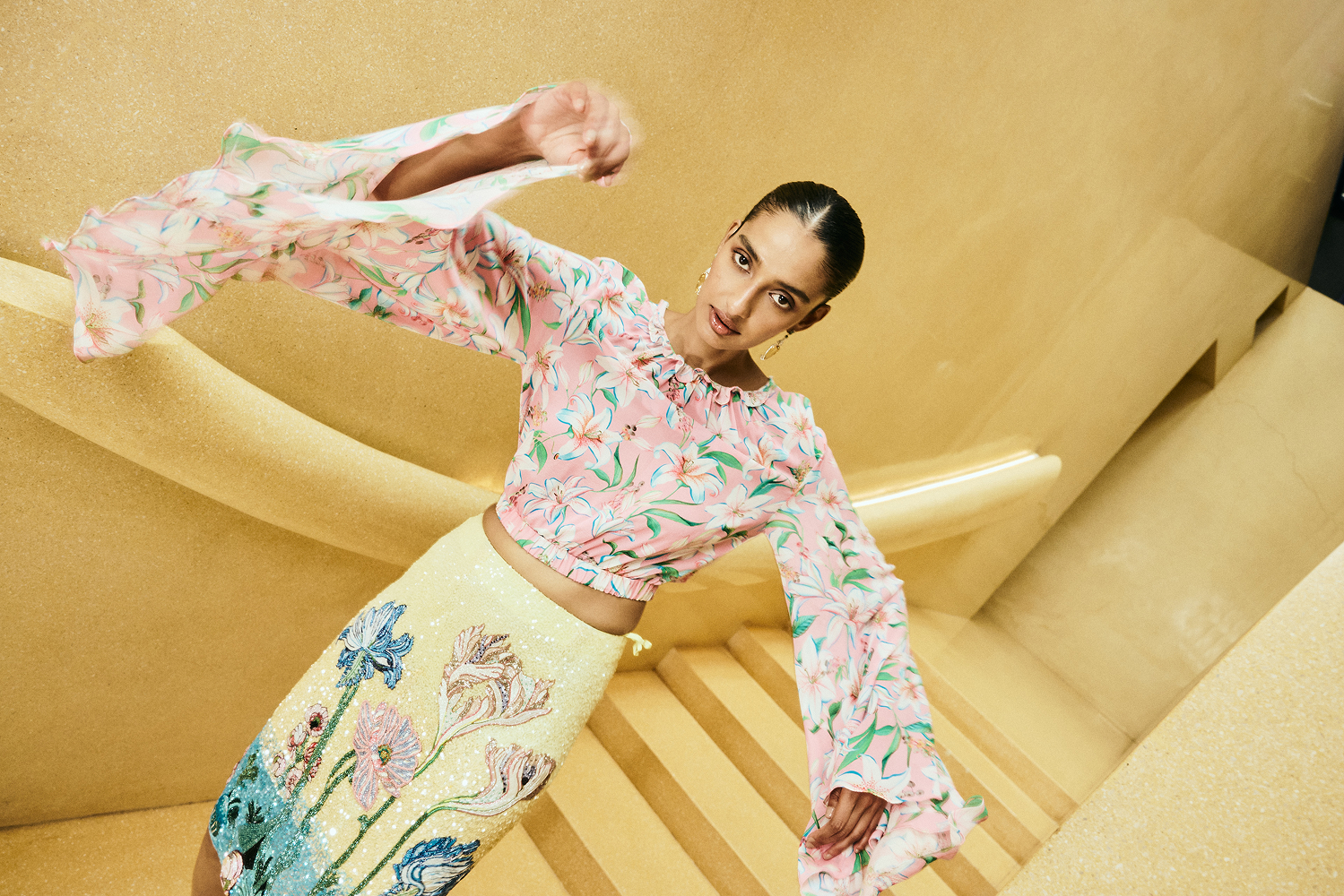 Vacation outfit top styled as a brunch party blouse for daytime festive wear
