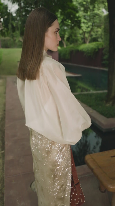 Pearl Tie-Up Top And Midas Sand Cascade Skirt