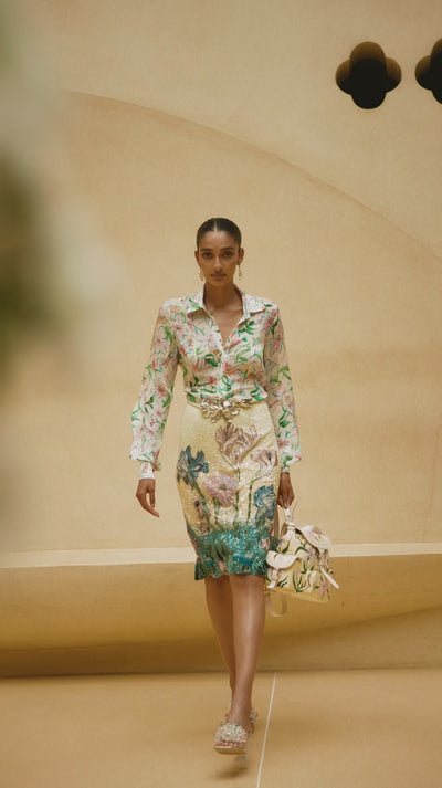 Yellow Lily Blossom Shirt And Iridescent Meadow Skirt