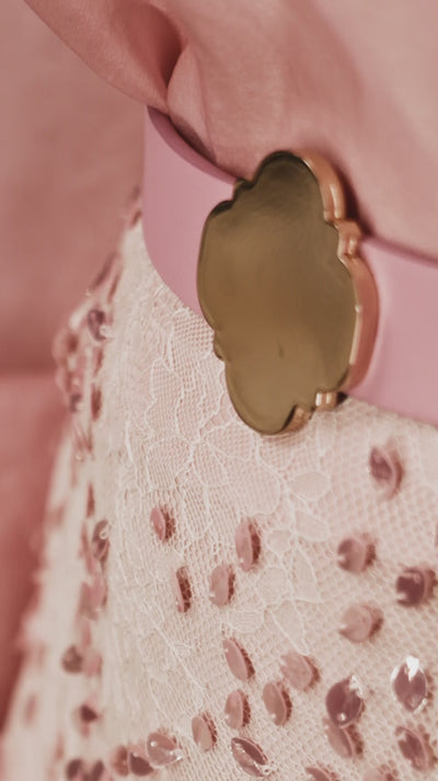 Champagne Rose Embroidered Skirt And Petal Pink Tie-Up Top