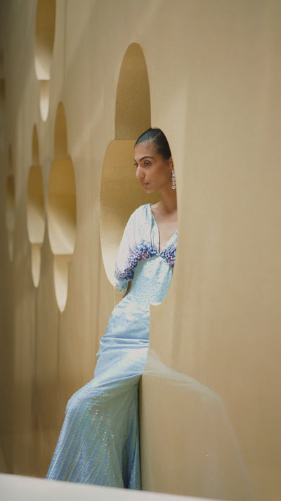 Cerulean Lines Embroidered Gown