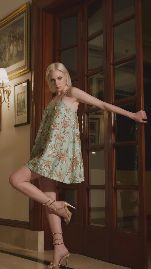 Touched By Gold Embroidered Mini Dress