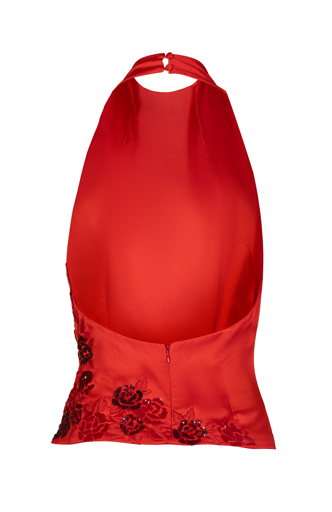 Embellished festive designer top styled for after-party and evening wear
