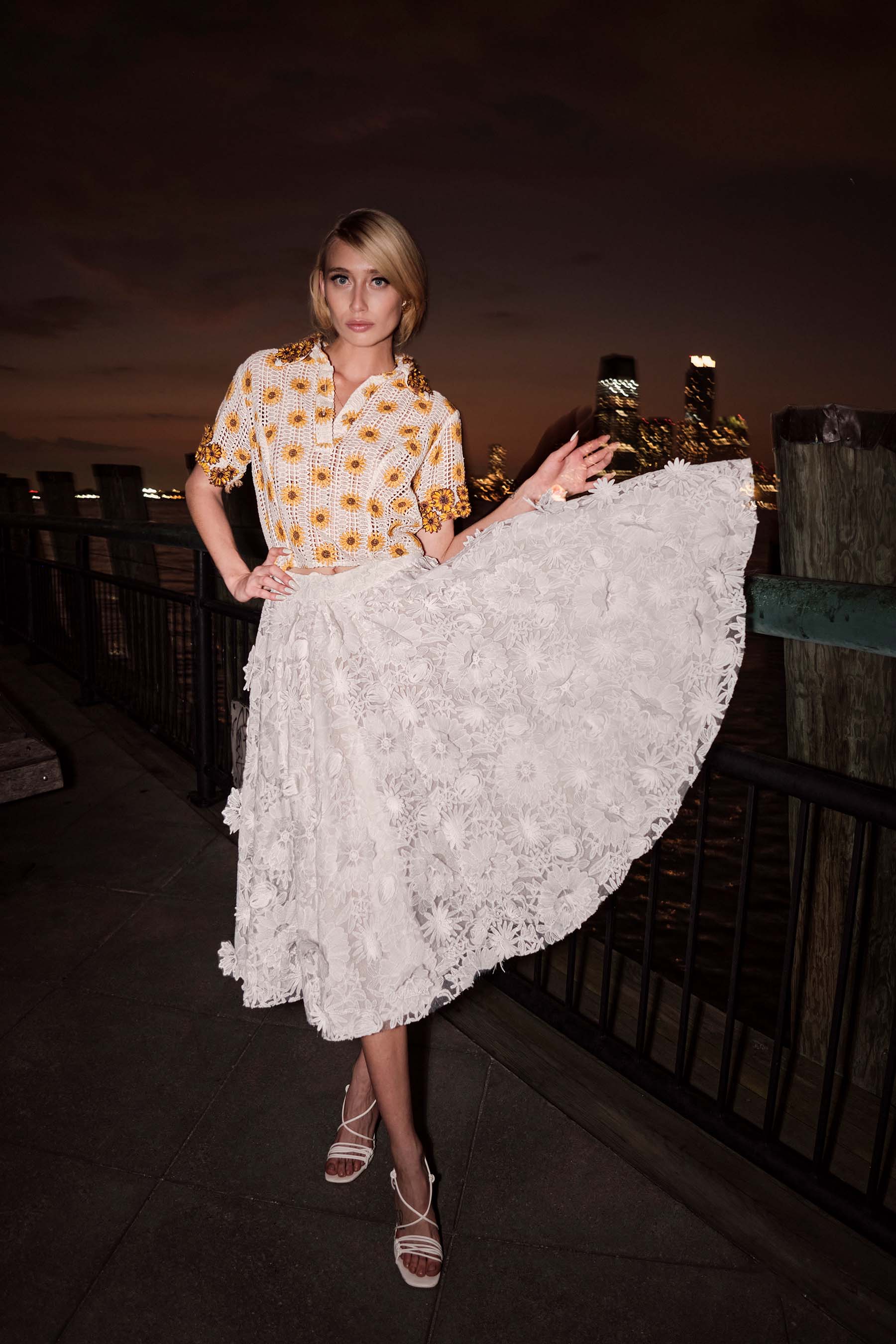 Guipure White Floral Skirt