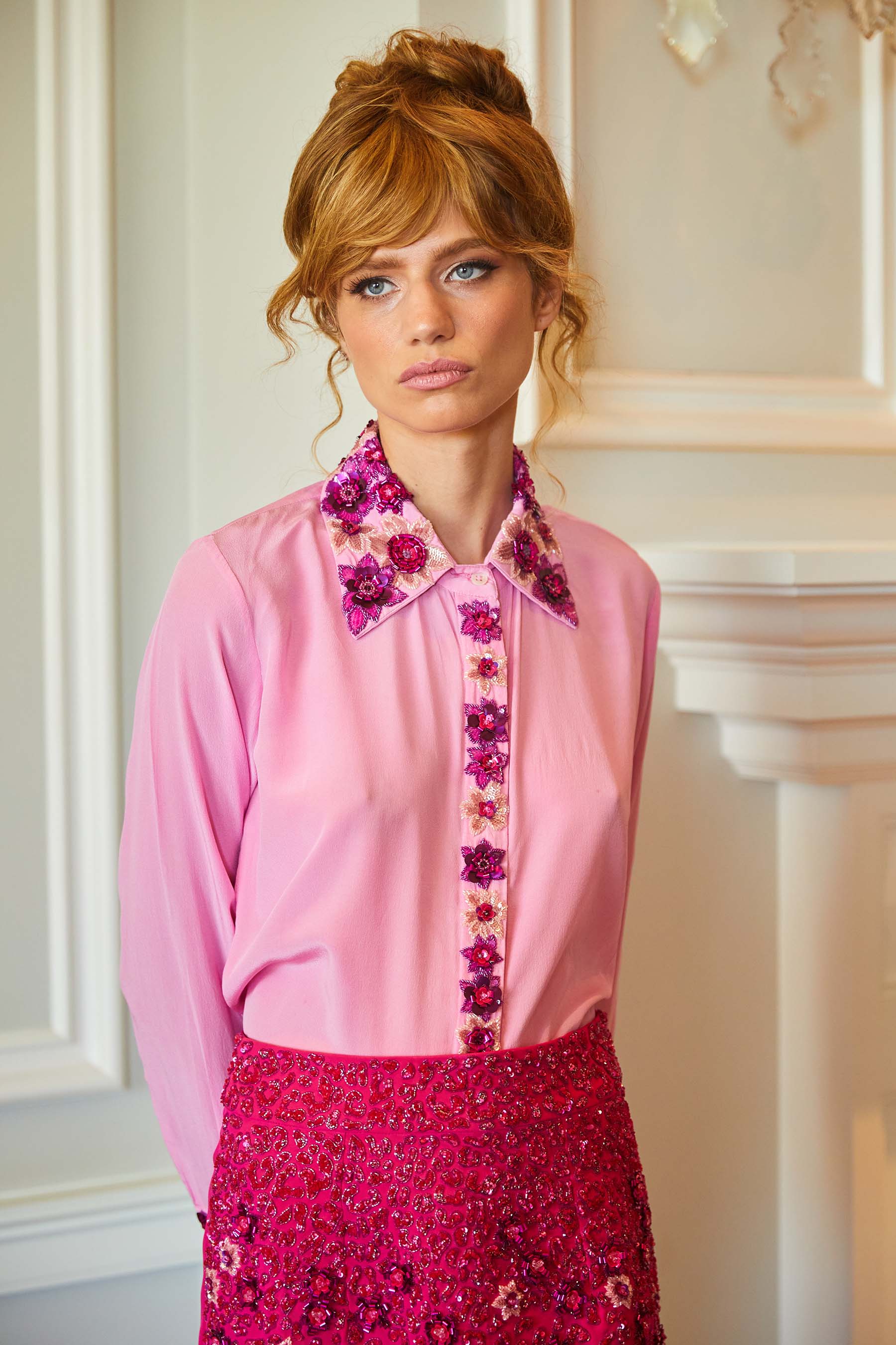 Jaenelle Silk Embellished Shirt